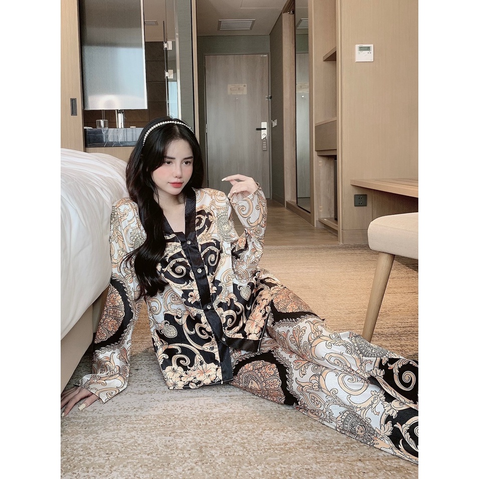 Đồ Ngủ, Đồ Bộ Nữ phong cách quảng châu Lụa Xước - Pyjama Nữ Freesize