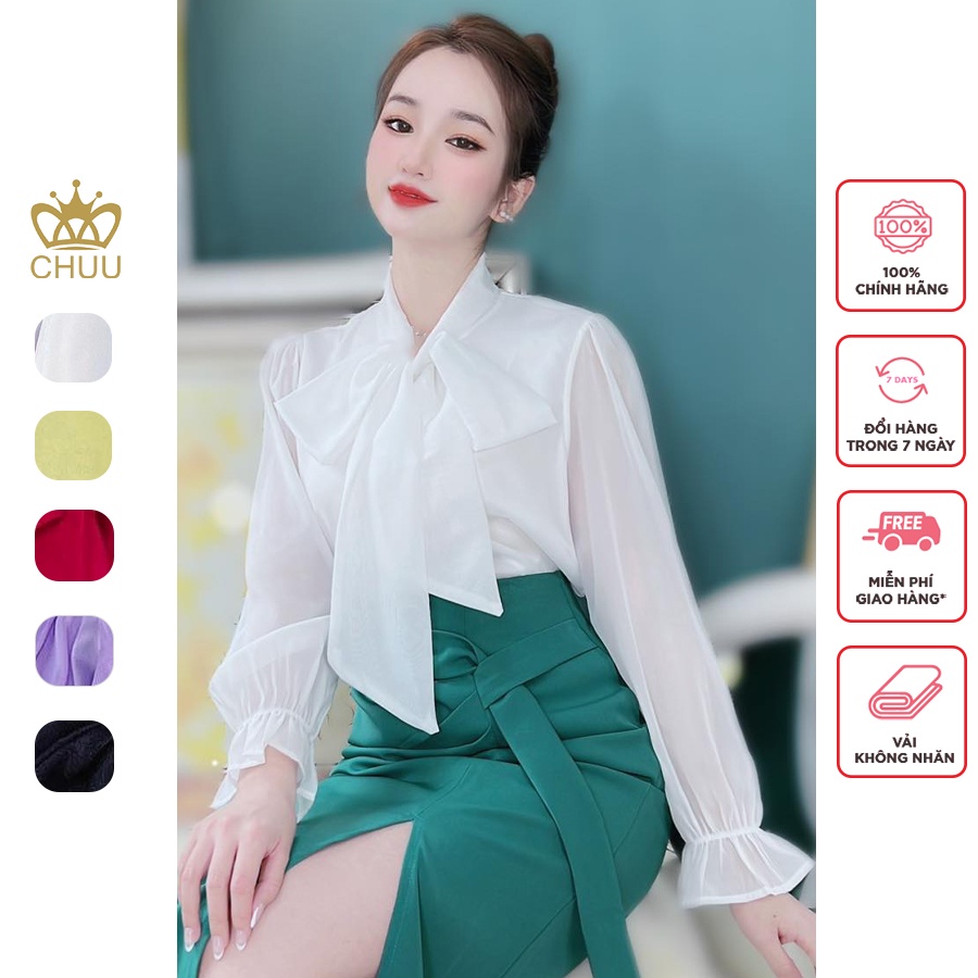 Áo sơ mi công sở nữ tơ óng tay dài CHUU A9250