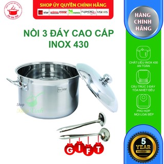 Nồi luộc gà 3 đáy inox 430 FiveStar Standard bếp từ nắp inox tặng 2 muỗng canh ( 26cm / 28cm / 30cm / 32cm / 36cm )
