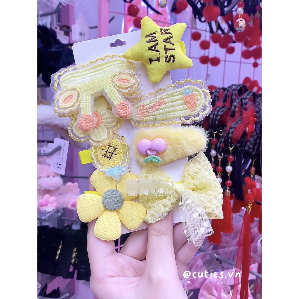 Set Bộ kẹp tóc công chúa bằng vải lông dễ thương họa tiết hoạt hình cho bé gái