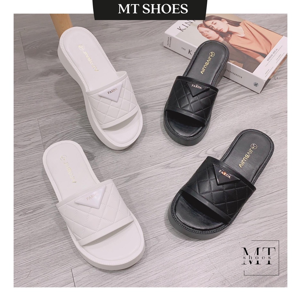 Dép quai ngang khoá PD đế đúc cao 3P chất da mềm êm chân form chuẩn đẹp kiểu dáng thời trang dành cho nữ - MT Shoes