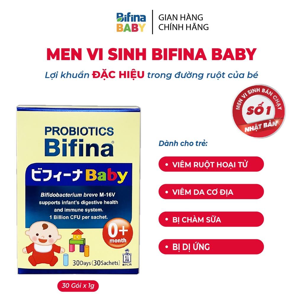 Men vi sinh Bifina Baby Nhật Bản- Hộp 30 gói - Lợi khuẩn chiến binh cho trẻ sơ sinh Viêm da cơ địa, chàm sữa, dị ứng,..