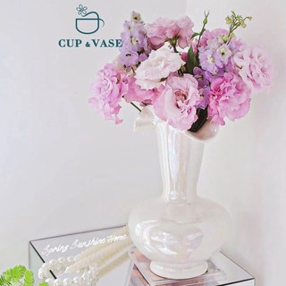 Bình Hoa Gốm Men Trai Trắng Ngà CUP & VASE Sang Trọng Cao Cấp