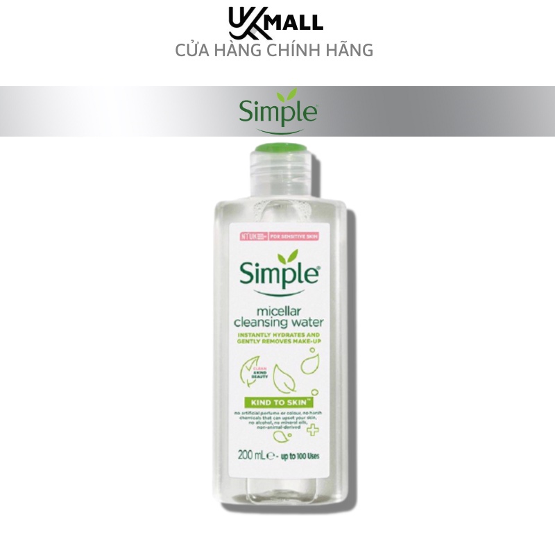 Nước Tẩy Trang Làm Sạch Dịu Nhẹ Cho Da Simple Micellar Cleansing Water 200ml