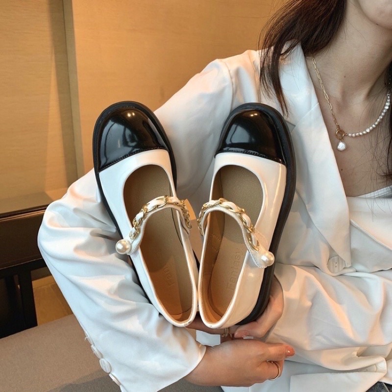 Giày búp bê nữ Quai Xích da mềm Cao Cấp mới 2023