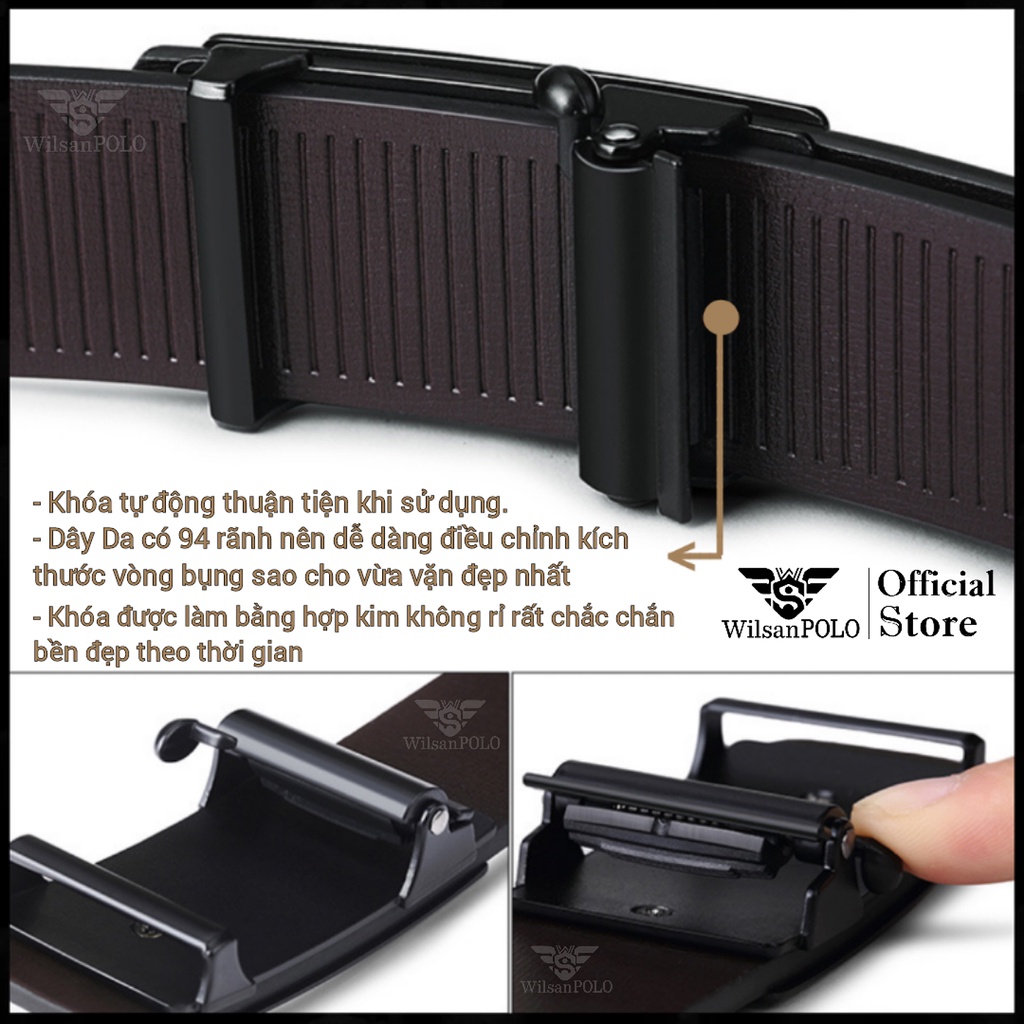 Thắt Lưng Nam Dây Lưng Da Bò cao cấp Wilsan POLO, Dây nịt nam bản nhỏ khóa tự động phong cách Hàn Quốc WS012