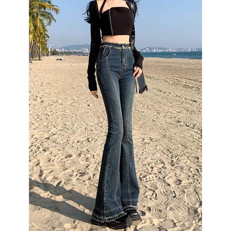 Quần jean ống loe MIUZI,Quần bò nữ ống loe cạp cao co dãn 4 chiều,Quần bò nữ chất đẹp hàng QCCC DT182