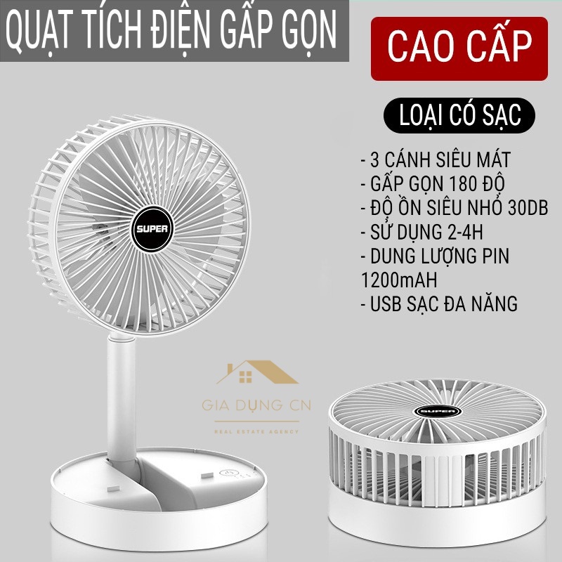 Quạt Tích Điện Gấp Gọn, Quạt Mini Để Bàn Xoay 180 Độ, 3 Tốc Độ Gió, Cổng Sạc USB Sạc Đa Năng Từ Các Thiết Bị | BigBuy360 - bigbuy360.vn