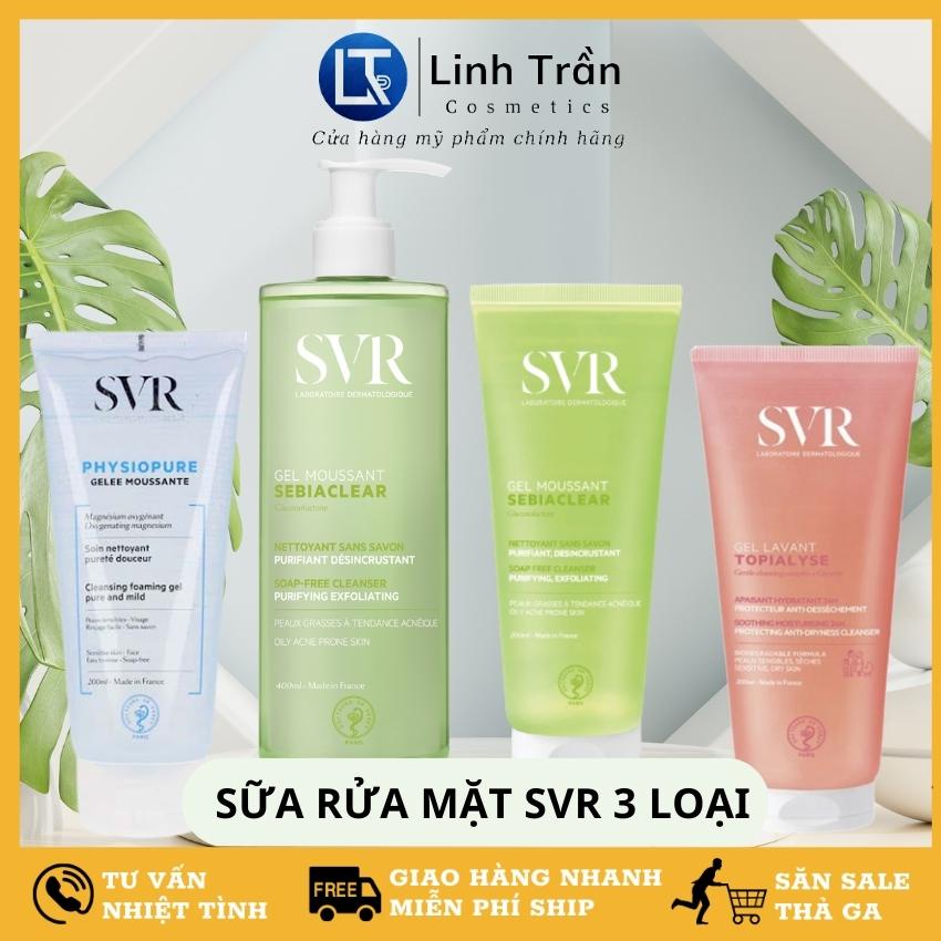 Sữa Rửa Mặt SVR, Xanh Lá Xanh Dương Hồng Cho Da Dầu Da Nhạy Cảm Da Khô Không Chứa Xà Phòng Chính Hãng