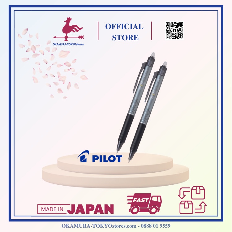 Combo 2 bút bi tẩy xóa được frixion ball clicker màu đen đen, Pilot, viết êm không tạo bụi thông minh, ngòi 0.5mm