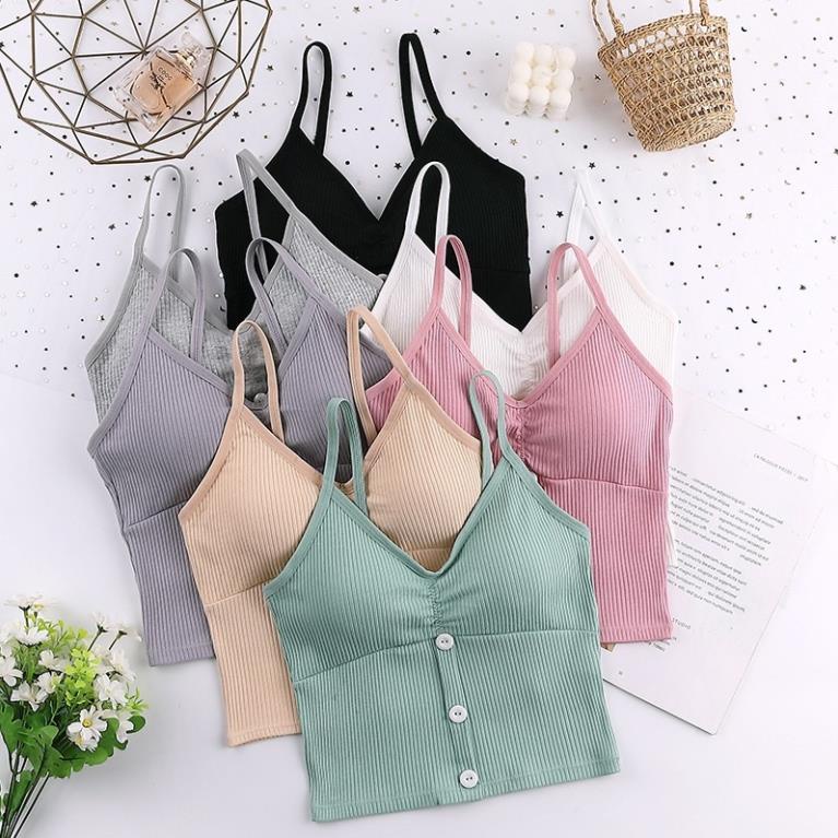 ❤️ Áo Bra Cotton Đính Khuy Mềm Dáng Lửng , Sẵn Đệm Ngực Siêu Hot Softie 6365 ❤️