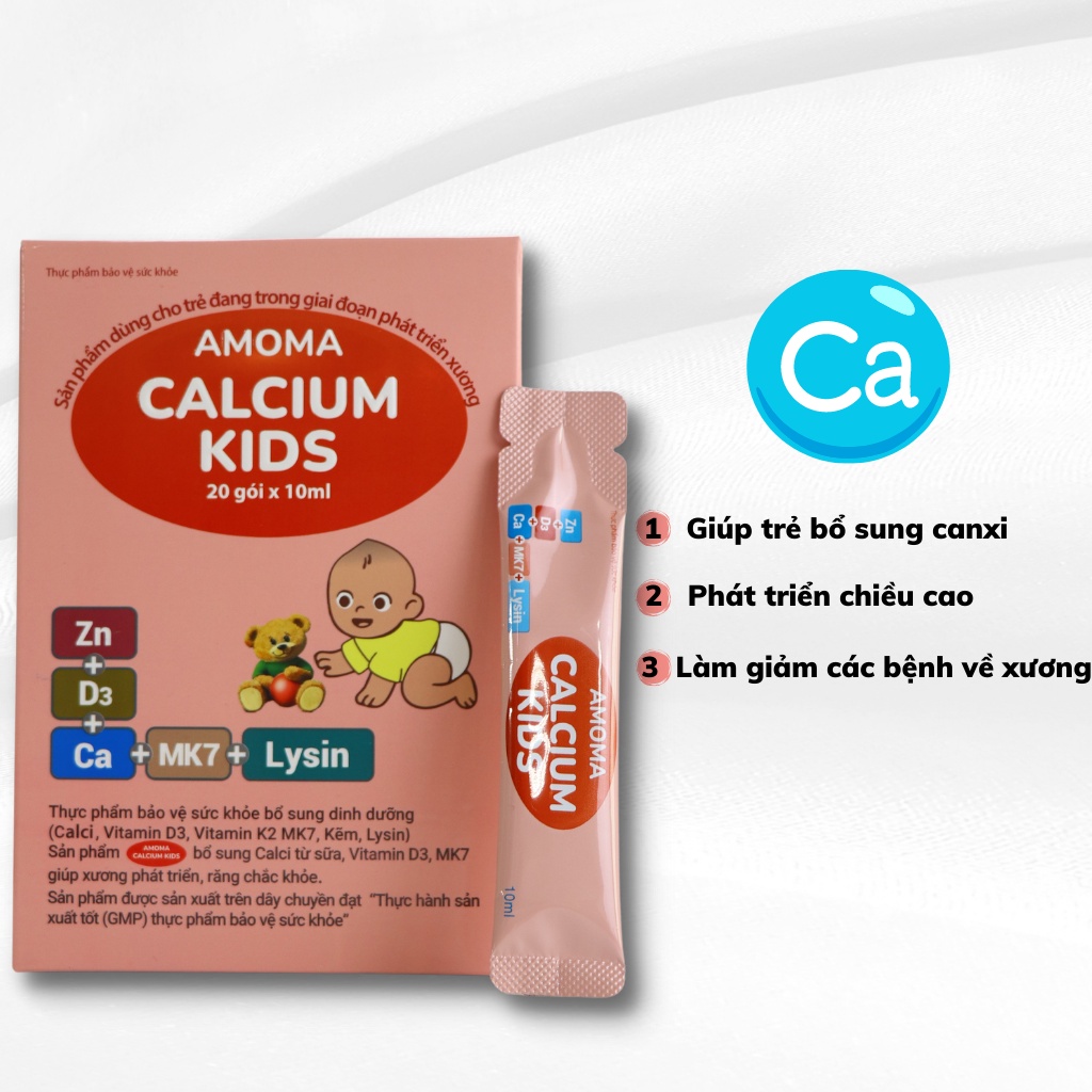 Canxi hữu cơ Amoma CalciumKids hộp 20 gói, dạng nước giúp bé dễ dàng uống không gây nôn trớ