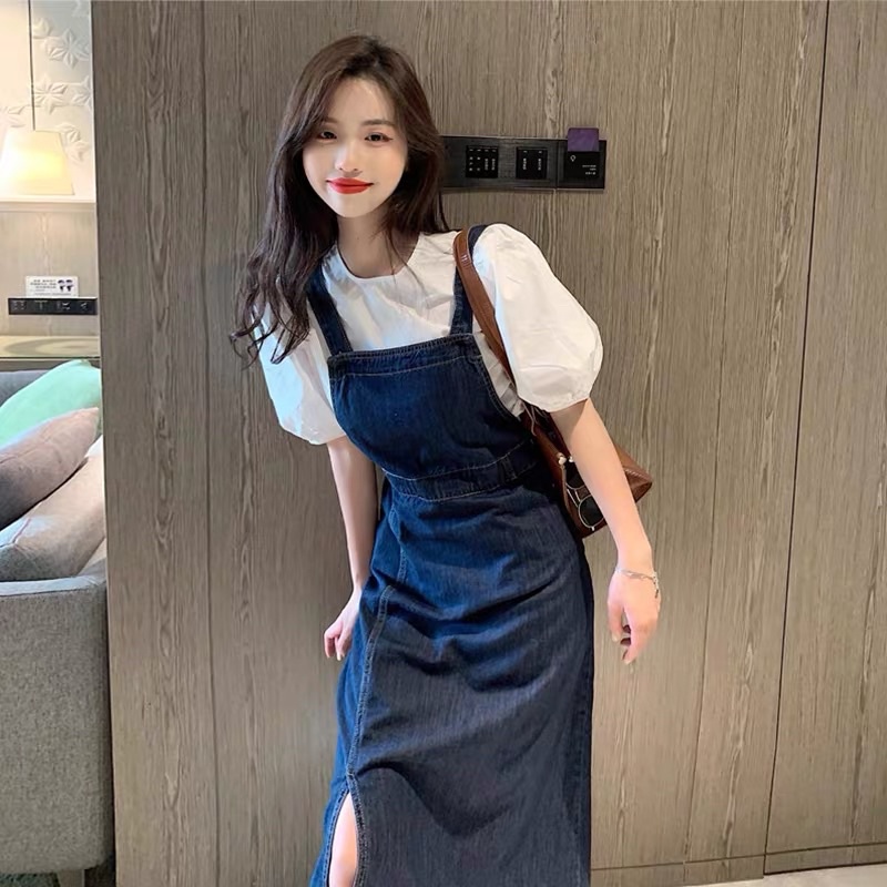 (ORDER)-Set áo váy demin vintage kiểu Pháp mới 2023