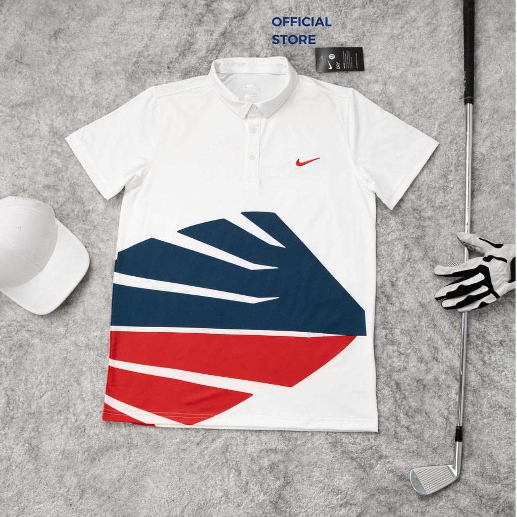 Áo Polo Golf Màu Trắng Họa Tiết Lá Logo Đỏ, Đồ Thể Thao Cao Cấp HT SPORT ALNK07
