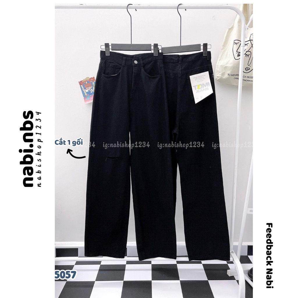 Mã 5057 Quần ống rộng nữ chất jean Nabishop1234 kiểu lưng cao form ống suông