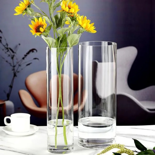 Lọ hoa thuỷ tinh cao cấp hình trụ tròn nhiều kích thước 20/25/30 cm, bình hoa decor Qhouse trang trí phòng khách