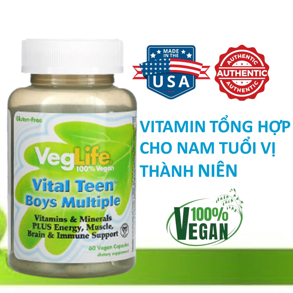 Veglife-Vegan Multivitamin &amp; Mineral For Teen Boy - Viên Bổ Sung Vitamin &amp; Khoáng Chất Thuần Chay Cho Bé Trai