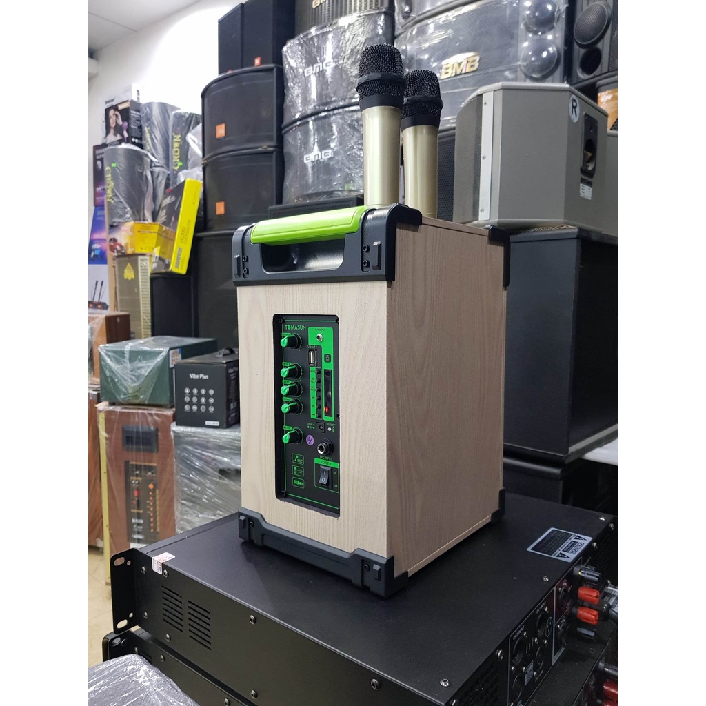 Loa kéo Karaoke Bluetooth TOMASUN XY2208: Bass 20, Tiếng hay, Có 2 Micro không dây đi kèm