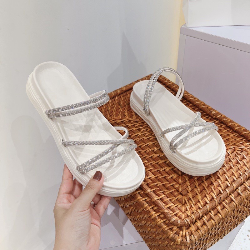 Dép Quai Dây Đính Đá, Sandal Nữ, Đế Cao 5p Phong Cách Thời Trang Dành Cho Nữ  hàng Quảng Châu