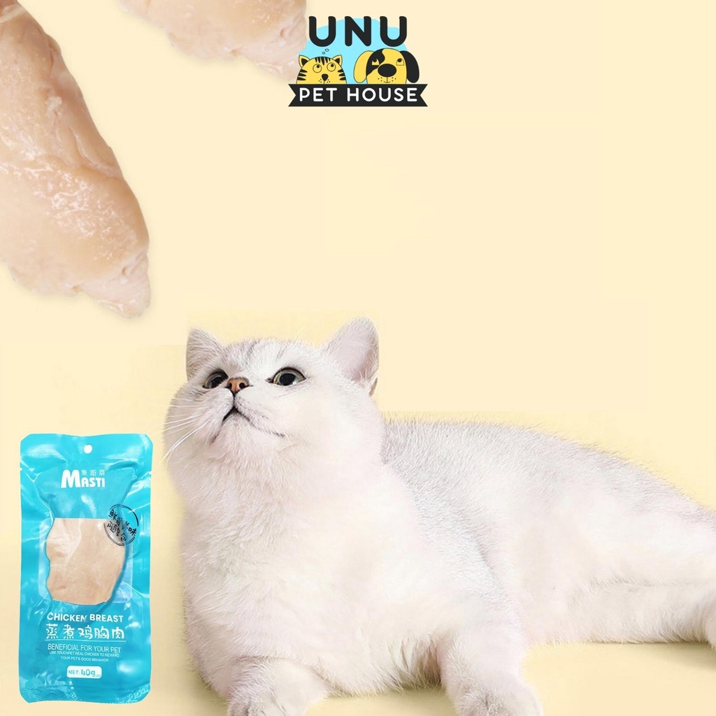 Ức gà ăn liền cho chó mèo được hấp lên từ thịt gà tươi, gói 40gr – UNU Pet House