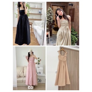Váy Nữ 2 Dây Bản To Xếp Ly Ngực Triết Eo Dáng Xòe 4 Màu Siêu Hot
