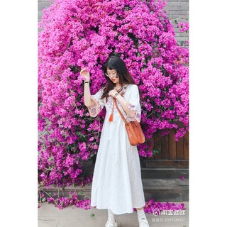 Váy thô dáng suông thêu họa tiết boho tay chuông - MS011 (Có ảnh thật)