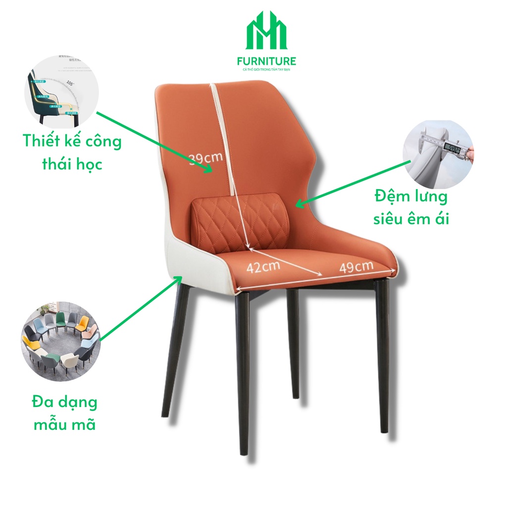 Ghế đôn bàn trang điểm,Ghế Bàn Ăn Phòng Khách Chất Liệu Bằng Sắt Phủ Sơn Tĩnh Điện Đệm Ghế Bằng Da PU Cao Cấp HUYMIN
