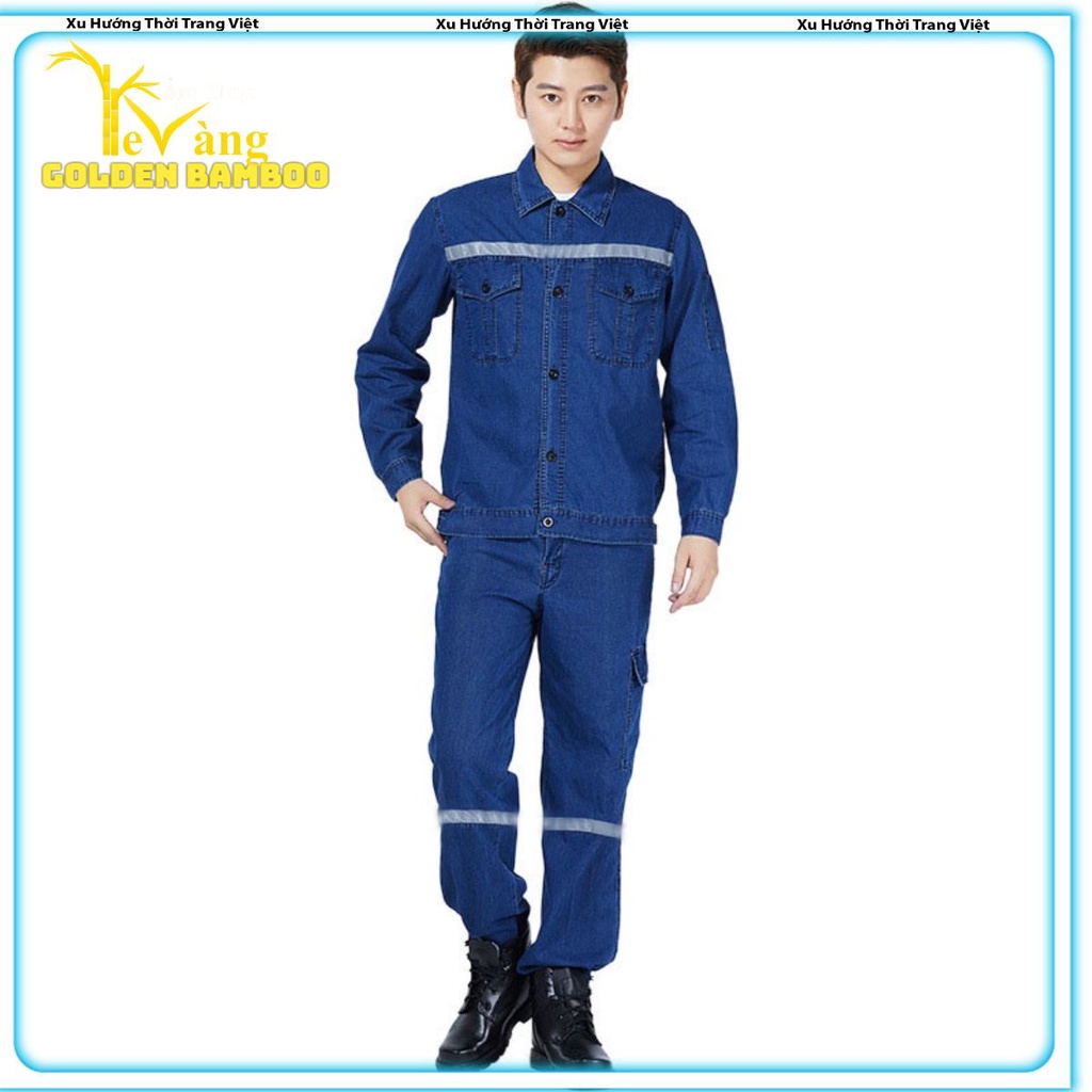 Quần Áo Jean Golden Bamboo Wash Mềm Kiểu Điện Lực, Có Gắn Phản Quang Có Nút Nhựa Nhận in ấn thiết kế logo tem nhãn hiệu