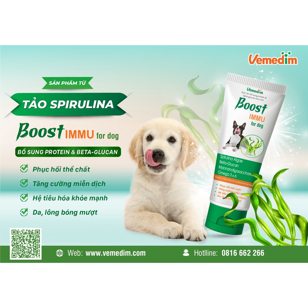 Vemedim Boost IMMU Dog - Gel Dinh Dưỡng Tảo Biển Cho Chó cung cấp chất khoáng, xơ &amp; tăng sức đề kháng tuýp 60g
