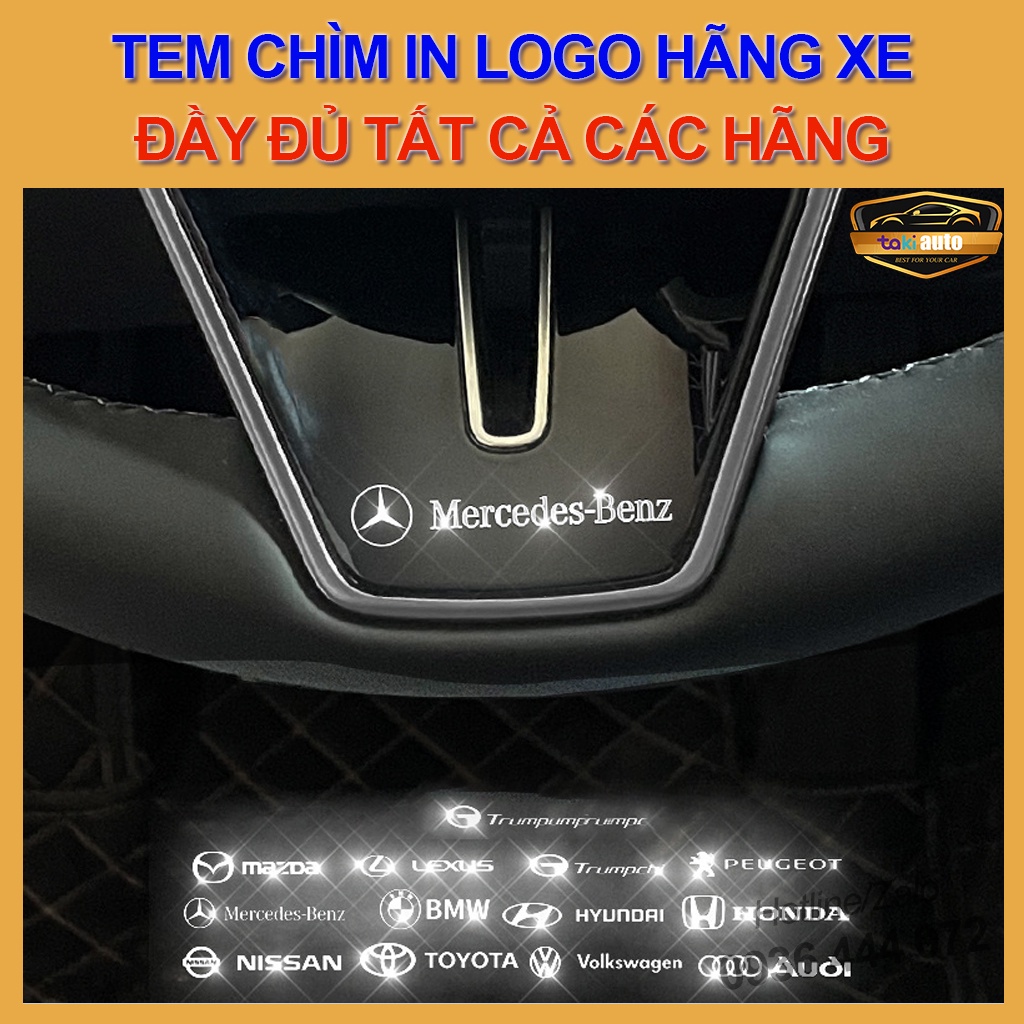 [MỚI] Tem chìm 9D logo theo hãng xe, decal stick miếng dán trang trí xe oto Toyota Mercedes Kia Hyundai Mazda Ford Honda