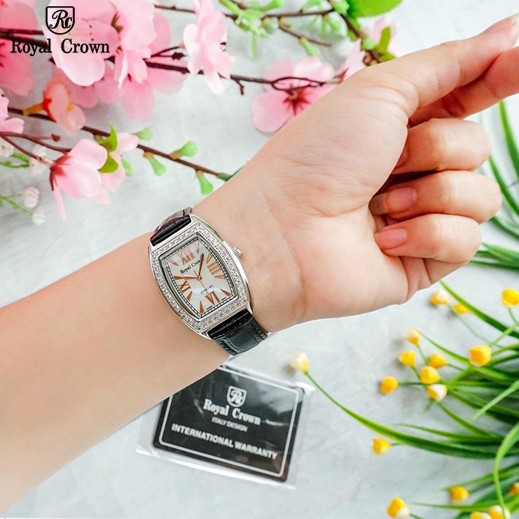 Đồng Hồ Nữ Chính Hãng Mặt Ovan Royal Crown 3635 Dây Da Chống Nước Chống Xước