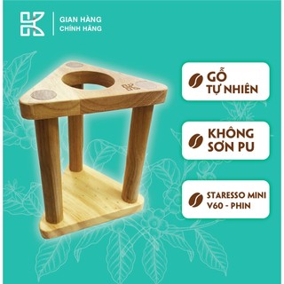 Giá đỡ/kệ gỗ 3 trụ dùng để máy staresso mirage, phin, phễu pour over bằng gỗ tự nhiên karí