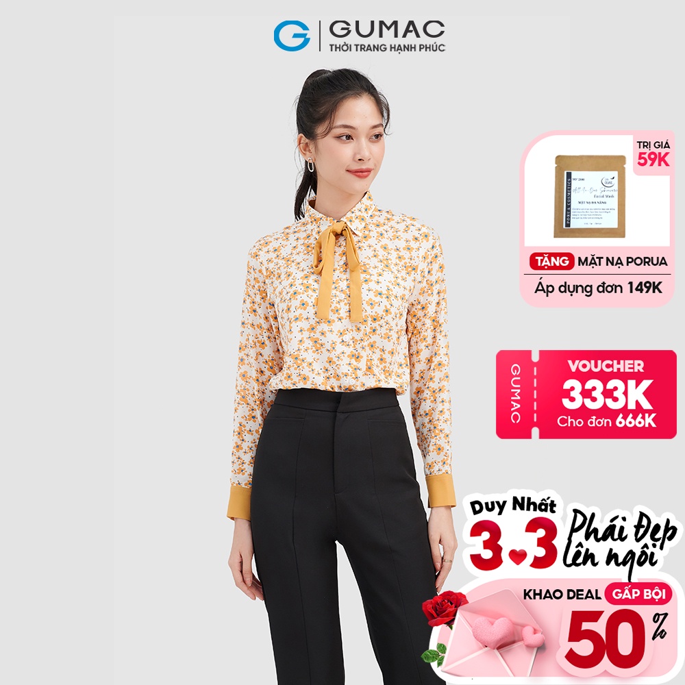 Áo sơ mi phối nơ GUMAC AC09043