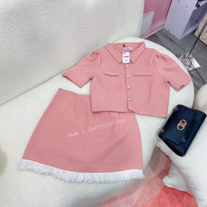 Sét dạ ngắn chân váy chữ A  màu hồng ngọt ngào dễ thương đi chơi