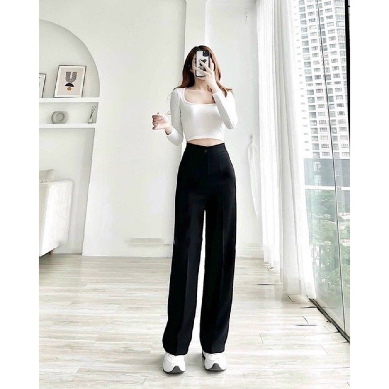 Quần ống rộng 1 cúc khoá trước cạp cao, quần ống suông mã 59
