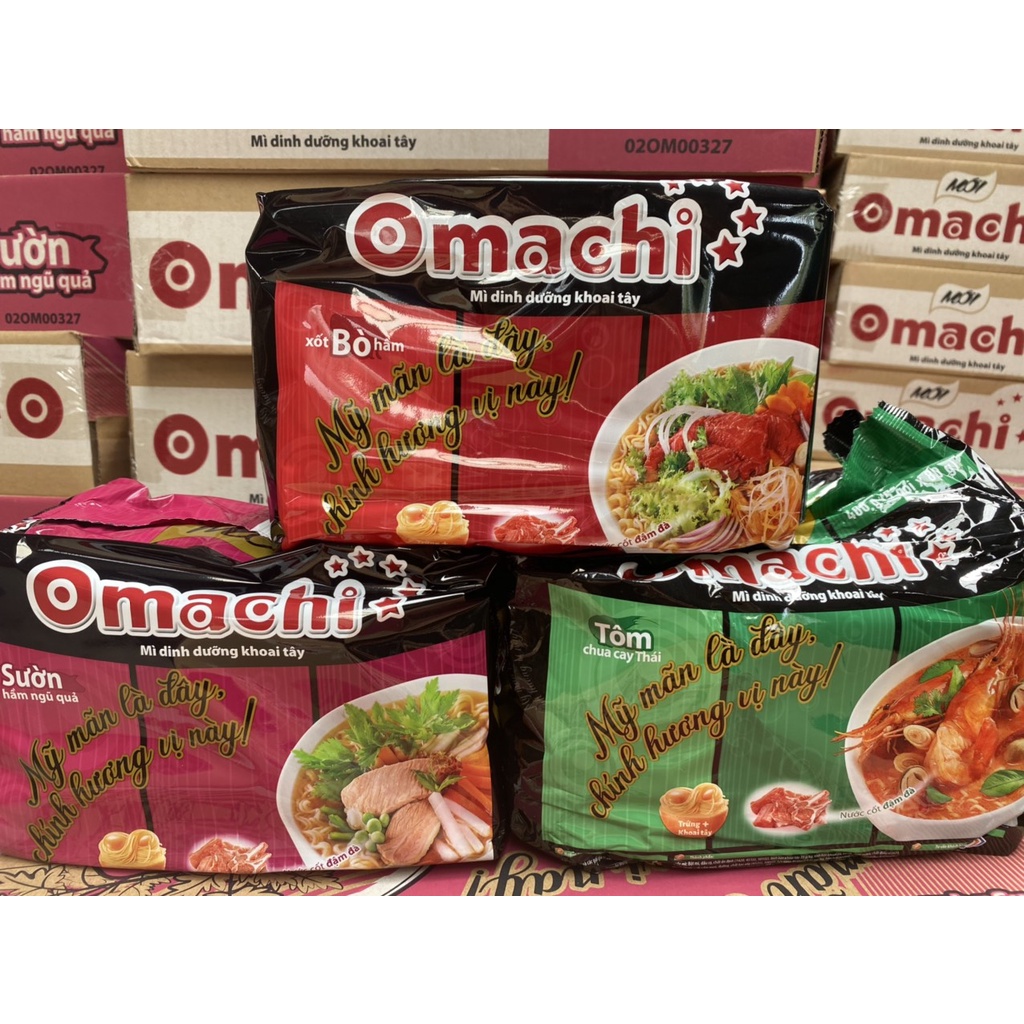 Bịch 5 gói mì khoai tây Omachi xốt bò hầm/ sườn hầm ngủ quả/ tôm chua cay