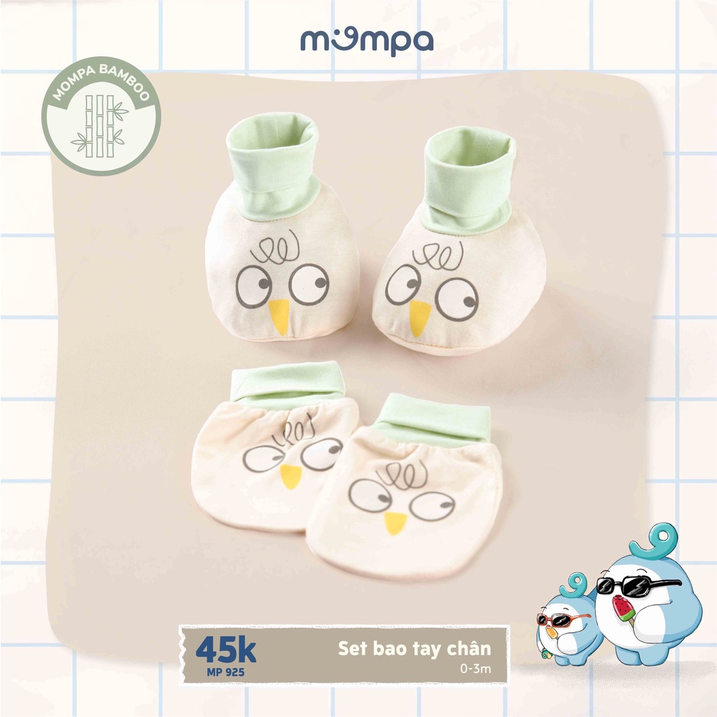 Set bao tay bao chân sơ sinh Mompa cho bé từ 0-6M - Chất vải Bamboo 3 màu MP925