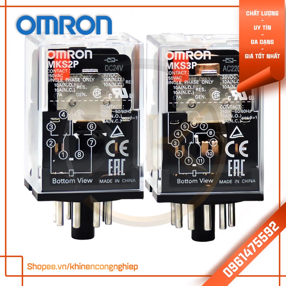 Rơ Le Trung Gian Chân Tròn Omron MK2P-I / MK3P-I + Đế PF083A / PF113A