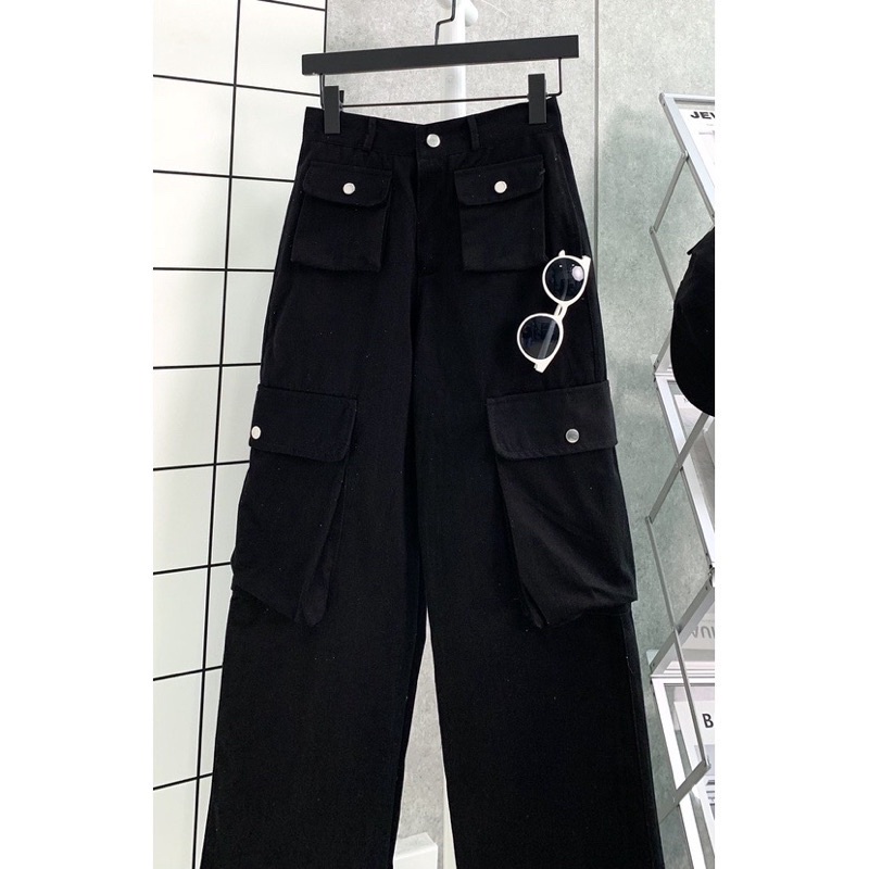Quần kaki Cargo ROKY màu ĐEN/BE dài suông ống rộng túi hộp trơn form nam nữ unisex 🖤 zoozoo.unisex 🖤
