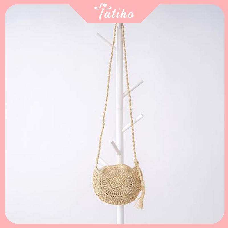 Túi cói đeo chéo Unisex đan hoạ tiết bông hoa nhiều màu thời trang mùa hè phong cách hàng quốc - Mã TC008