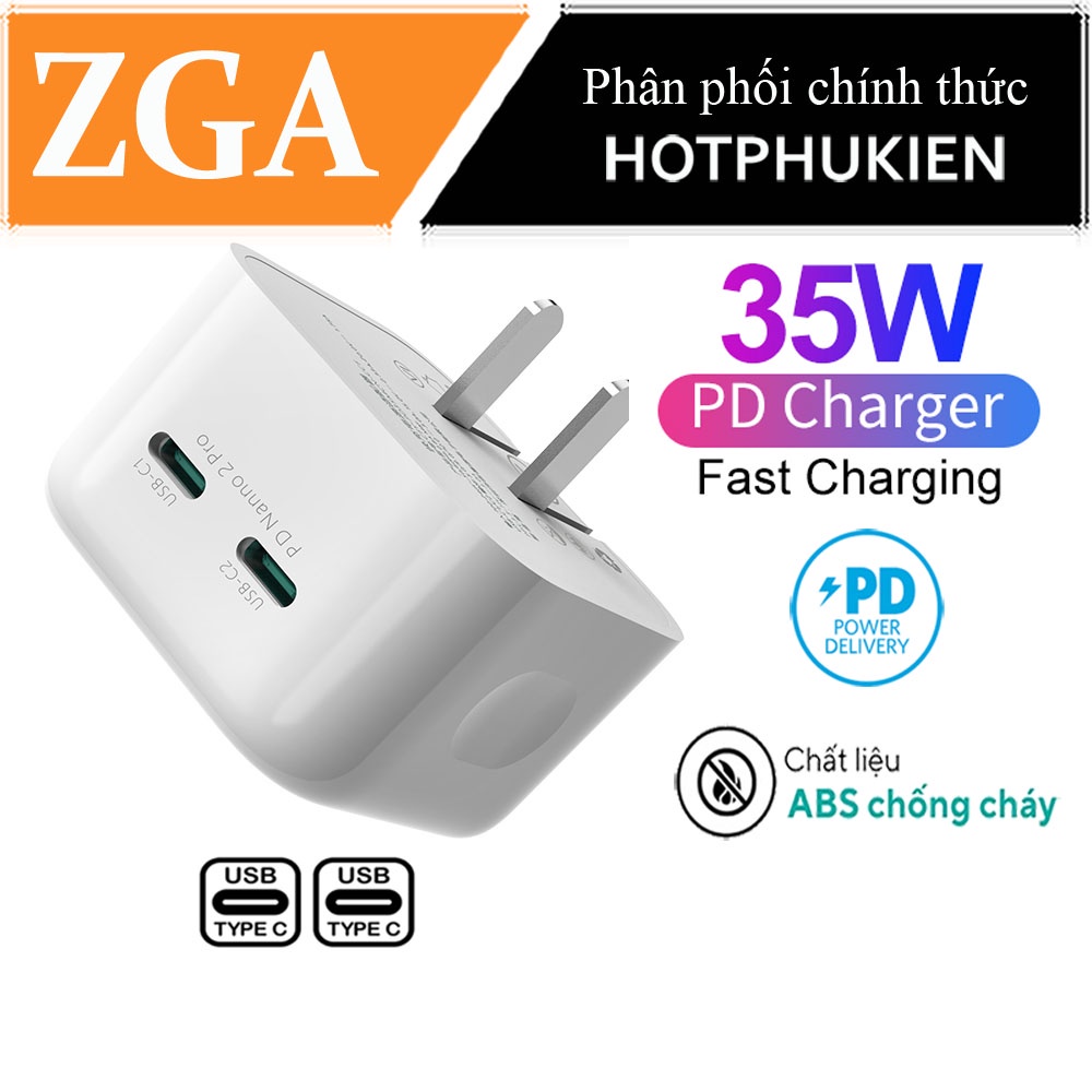 Adapter cóc củ sạc type C sạc nhanh 35W đa năng 2 cổng PD USB-C hiệu ZGA CT11 chuẩn sạc nhanh PD 3.0