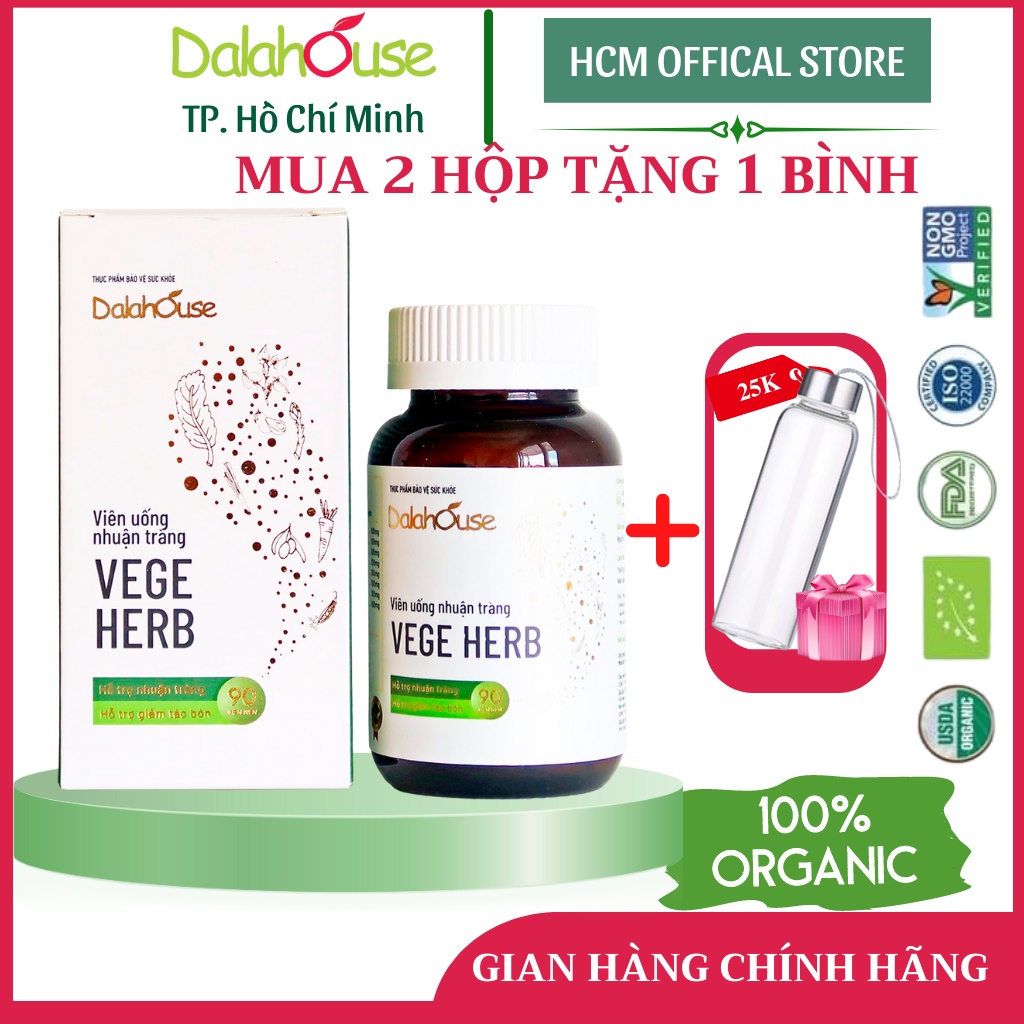 Viên Uống Nhuận Tràng Dalahouse (Vege Herb Dalahouse) Hỗ Trợ Nhuận Tràng, Giảm Táo Bón Hộp 90/30 Viên Nén