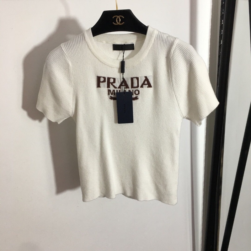 Áo thun nữ ngắn tay chất liệu mềm mịn cao cấp Prada 2023