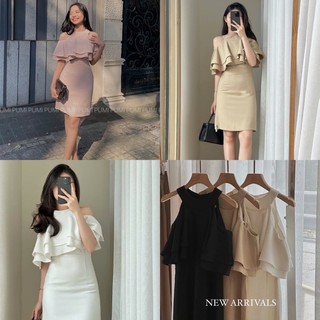 [SHOPPUMI] Đầm cổ yếm tầng tay rớt dáng ngắn ôm nhiều màu size SM Pumi