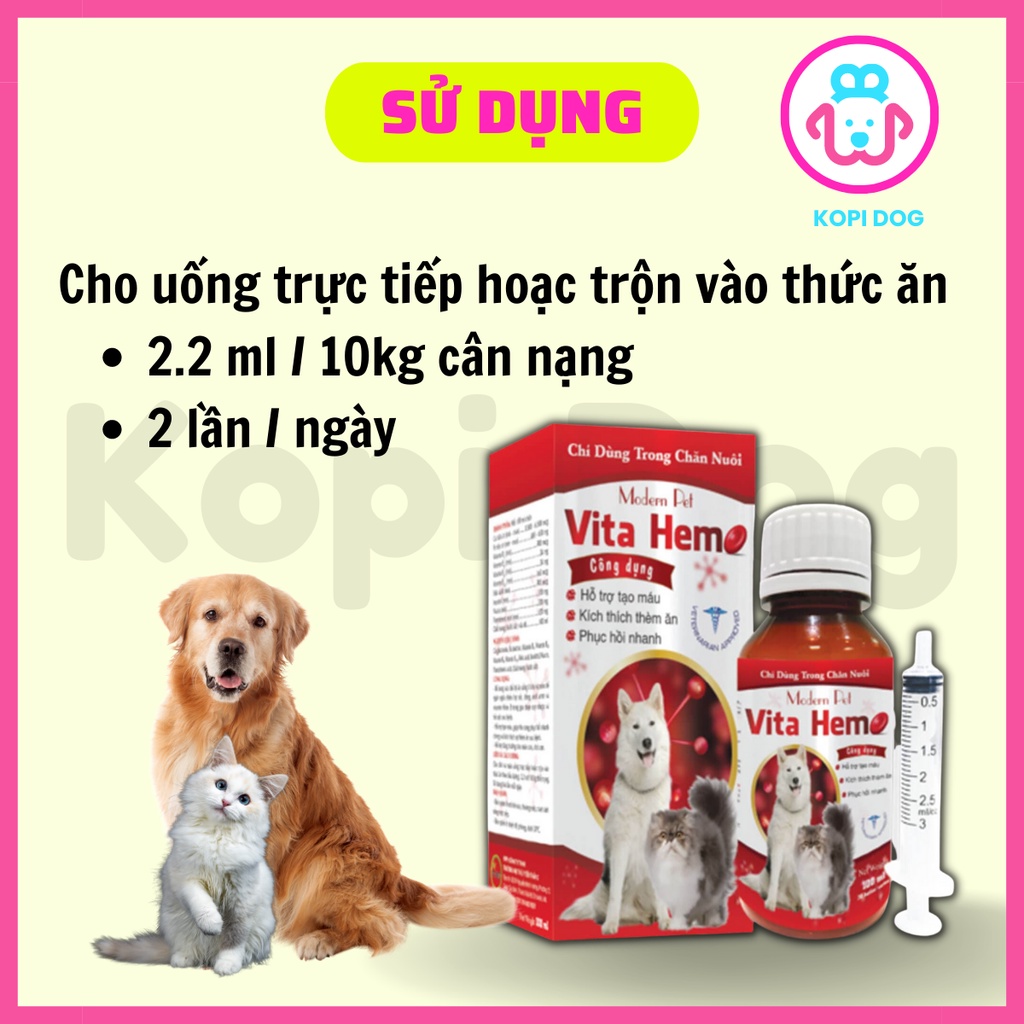 Vita Hemo hỗ trợ tạo máu kích thích thèm ăn phục hồi nhanh cho thú cưng chó mèo 100ml Thái lan