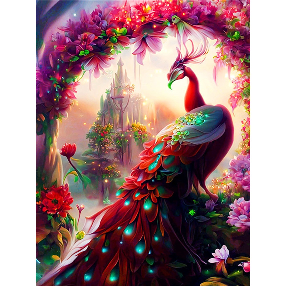 Tranh Thêu Chữ Thập Thủ Công 14CT 11CT Hình Chim Công Bằng Vải Canvas