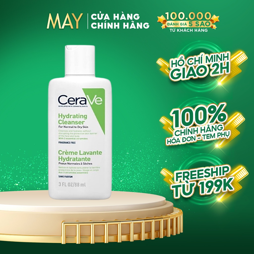 Sữa rửa mặt Cerave giúp làm sạch sâu cho da thường và da khô Hydrating Cleanser 88ML