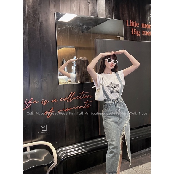 Váy Yếm Jean Rách Kèm Belt