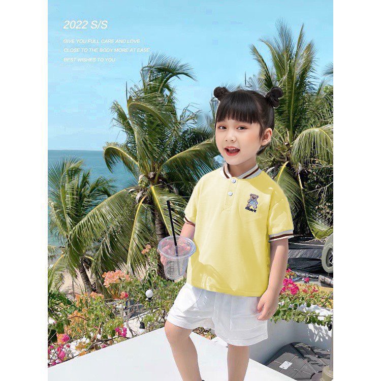 Áo polo in hình gấu chất liệu cốt -tông mềm mát cao cấp