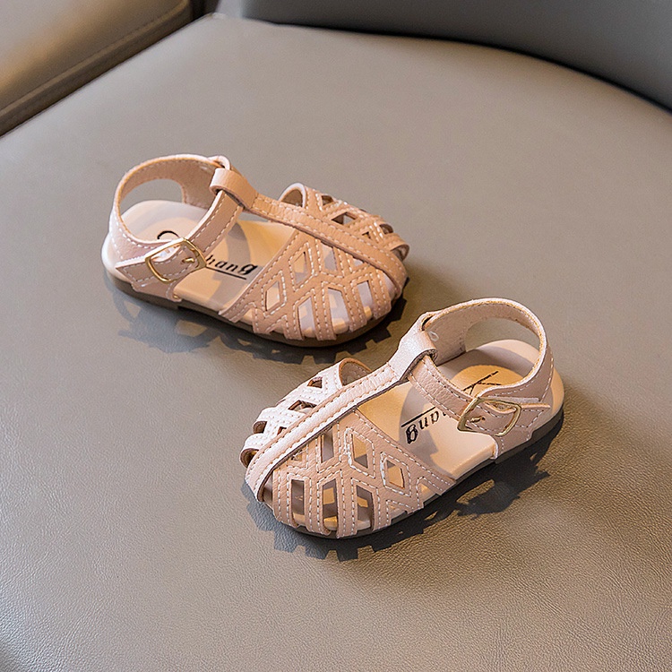 Dép sandal tập đi bé gái siêu mềm 0-3 Tuổi, mũi rọ dễ thương chống trơn trượt quai dán